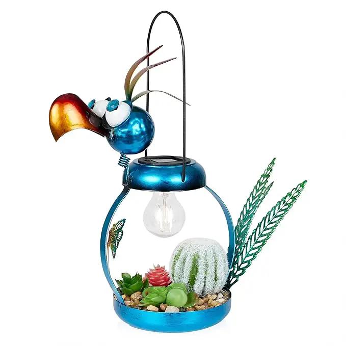 Alpine Corporation LYT290SLR-HH Solar-Powered Metal Flamingo with Garden Enclosed LED Light, Solar Patio Decor, 16''H, Blue by GreenHaven Gardens