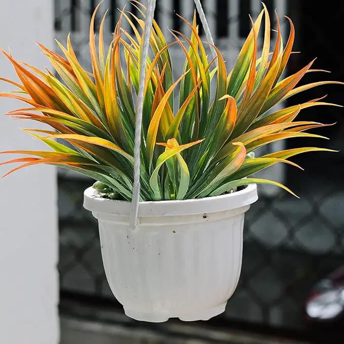 16Pcs Artificial Grass Fake Plants 17.3in Outdoor Plastic Plants UV Resistant Greenery Fake Grass for Home Window Garden Office Patio Hanging Planter Pathway Front Porch Décor Orange Yellow by GreenHaven Gardens
