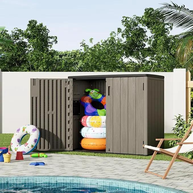 KINYING Outdoor Horizontal Storage Sheds,Outdoor Storage Cabinet Waterproof Resin Tool Storage Box for Lawn Mower,Garden Tools and Patio Furniture, Lockable (Brown) by GreenHaven Gardens