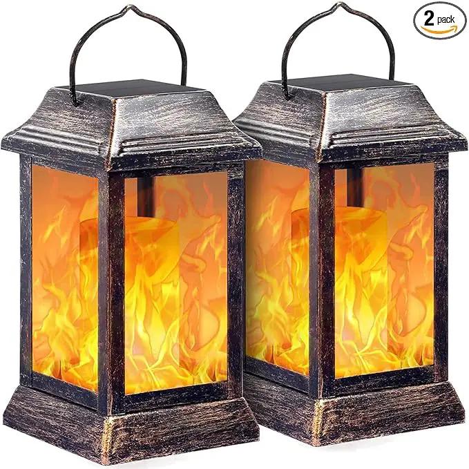 TomCare Solar Lights Metal Flickering Flame Solar Lantern Outdoor Hanging Lanterns Lighting Heavy Duty Solar Powered Waterproof LED Flame Lights for Patio Garden Christmas Decorations, 2 Pack (Bronze) by GreenHaven Gardens