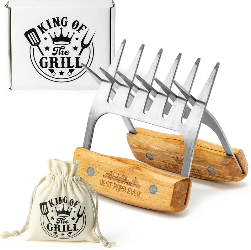 Haooryx Father's Day Meat Claw - Stainless Steel Meat Shredder Claws Grilling Tool BBQ Barbecue Accessories Drawstring Bag Box King of The Grill Best Papa Ever Top Chef Pulled Meat Dad's Birthday Gift by GreenHaven Gardens