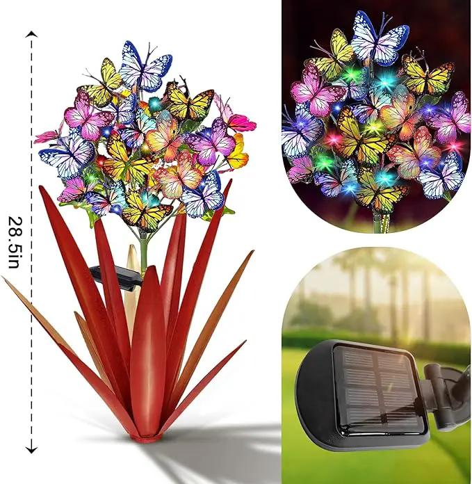 Homight Solar Metal Agave Butterfly Flower Stick Garden Sculpture - Outdoor Christmas Lights, Swaying Solar Lights Gift (2 PCS RED) by GreenHaven Gardens