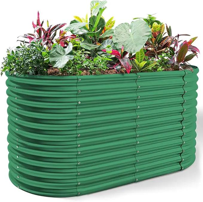 Land Guard 6x3x3ft Oval Galvanized Raised Garden Beds, Large-Capacity Metal Planter Box Outdoor, Durable Deep Raised Garden Bed 3ft Tall, Raised Beds for Gardening Vegetables, Forest Green by GreenHaven Gardens