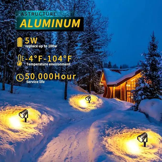 LED Landscape Lights,5W 120V AC Outdoor Pathway Garden Yard Spotlight,IP65 Waterproof Garden Flood Light,Outdoor Spotlight with Stake,UL Cord 5-ft with Plug (Pack of 4, Warm White) by GreenHaven Gardens