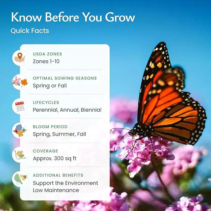 Created By Nature Hummingbird & Butterfly Wildflower Seed Mix, 18 Varieties, 60,000 Wildflower Seeds by GreenHaven Gardens