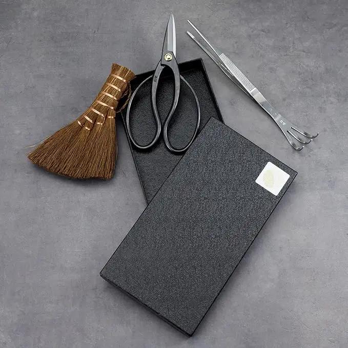Wazakura Japanese Bonsai Garden 3PCS Tool Starter Kit, Made in Japan, Traditional Bonsai Scissors, Stainless Tweezers with Rake, Chinese Broom. Beginner Set wit Tweezers, Shears and Brush by GreenHaven Gardens