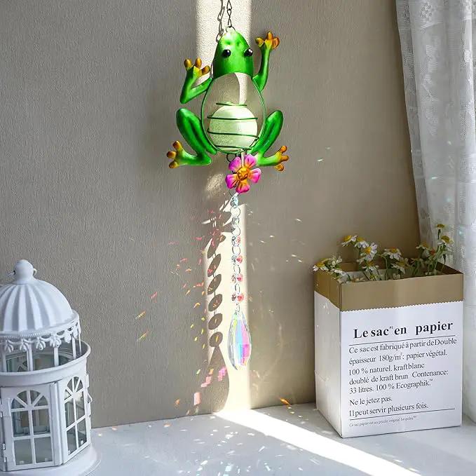Stained Glass Metal Frog Suncatcher Crystals for Window Ornament - 17" Outdoor Fence Wall Art Decor, Rainbow Maker Hanging for Garden Yard Living Room Bedroom Patio Balcony by GreenHaven Gardens