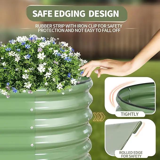 Galvanized Raised Garden Bed - 8x2x1.4FT Metal Planter Boxes Outdoor | Oval Steel Raised Bed Kit for Gardening with Protective Tape, Bracing Rods, Gloves for Vegetables, Flower, Herb (Green) by GreenHaven Gardens