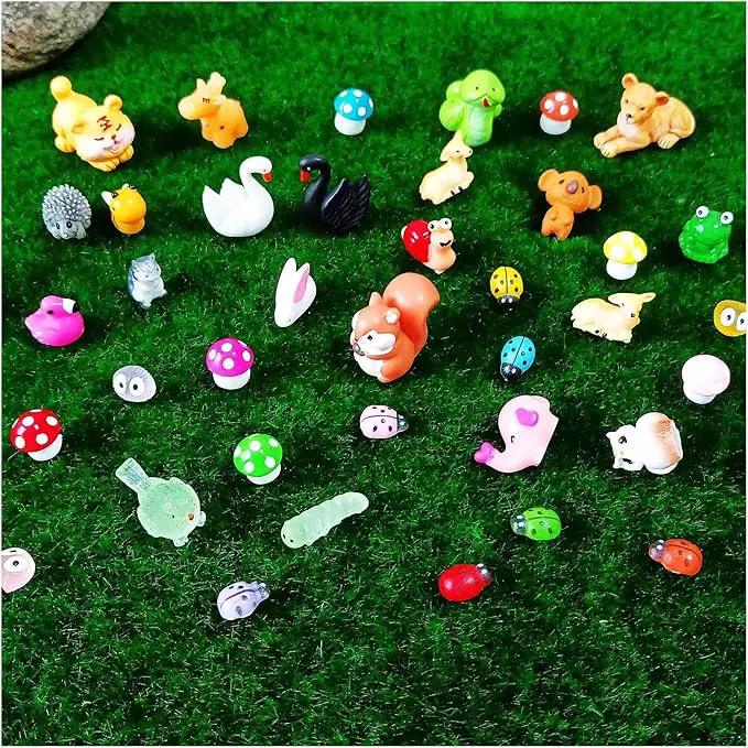 100 Pcs Mini Resin Animals Figures, Forest Tiny Plastic Animals Figurines to Hide Miniature Fairy Garden Decorations Accessories by GreenHaven Gardens