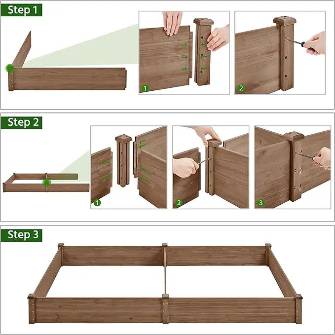 Yaheetech 8×4ft Wooden Horticulture Raised Garden Bed Divisible Elevated Planting Planter Box for Flowers/Vegetables/Herbs in Backyard/Patio Outdoor, 93 x 48 x 10in, Dark Brown by GreenHaven Gardens