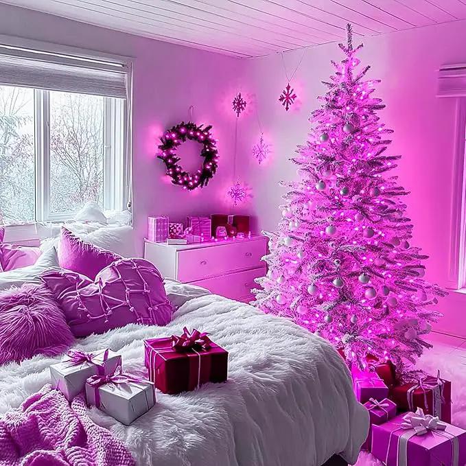 JMEXSUSS Connectable 100 LED Room Lights, 33ft 8 Modes Pink Christmas Lights Clear Wire, Plug in Pink String Lights Indoor Outdoor for Room Decor Christmas Tree Bedroom Valentines Party by GreenHaven Gardens