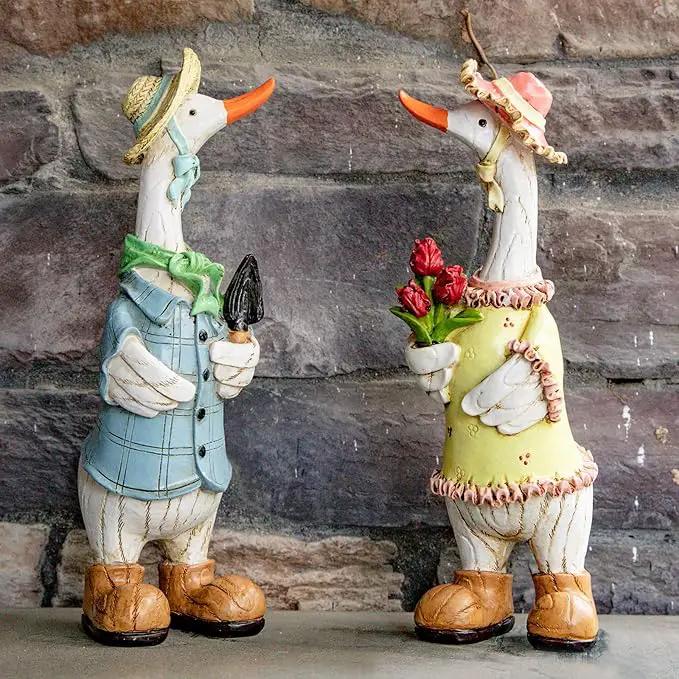 Garden Statues Couple Duck, Funny Cartoon Duck Garden Statues Indoor Outdoor Decorations Cute Ducks Art Décor Goose for Yard Home Garden Patio and Office (2- Pack) by GreenHaven Gardens