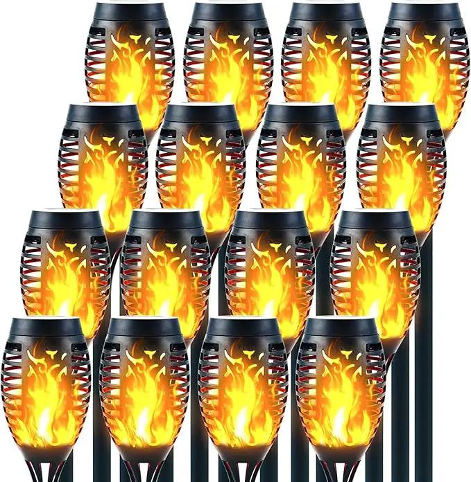 12LED Mini Solar Tiki Torches with Flickering Flame - Waterproof Outdoor Torch Lights with Auto On/Off, Super Bright Landscape Lighting for Yard, Garden, Patio & Pathway Decor (Set of 16) by GreenHaven Gardens