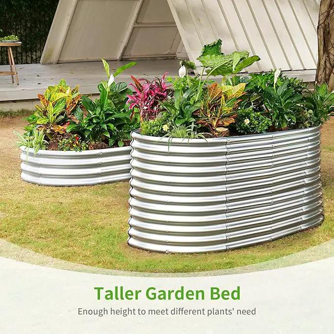 Land Guard 6x3x3ft Oval Galvanized Raised Garden Beds, Large-Capacity Metal Planter Box Outdoor, Durable Deep Raised Garden Bed 3ft Tall, Raised Beds for Gardening Vegetables, Classic Silver by GreenHaven Gardens