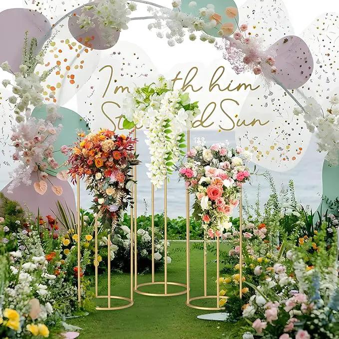 chamvis Gold Metal Plant Stand, 3 Pcs Tall Cylinder Pedestal Stands for Parties and Weddings, Gold Round Cylinder Tables for Living Room and Patio Decor by GreenHaven Gardens