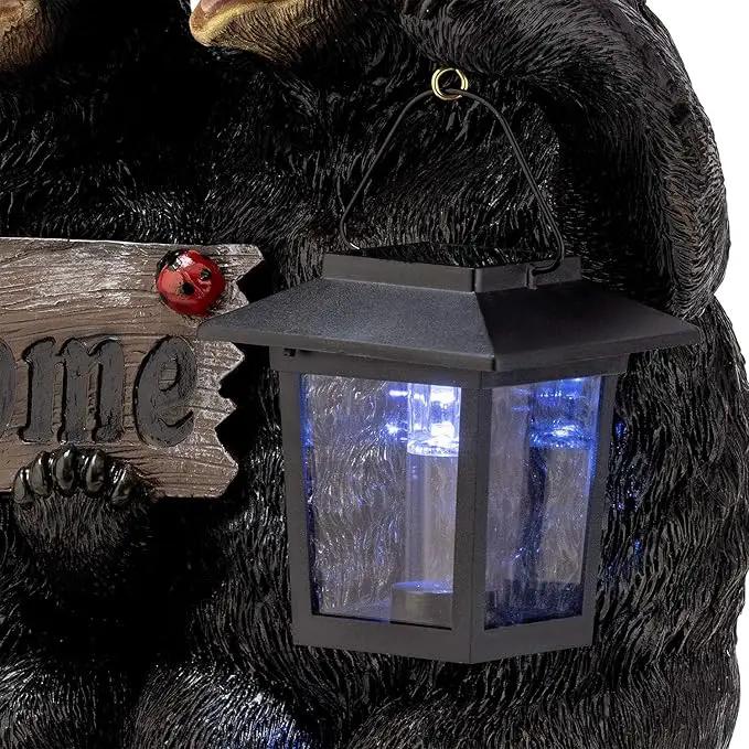 Alpine Corporation 15" Tall Outdoor Bear Couple with Lantern and Welcome Sign Statue with Solar LED Light Yard Art Decoration by GreenHaven Gardens