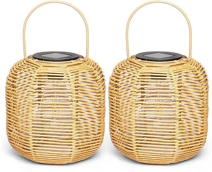 HPC Decor 2 PK Solar Lanterns-Outdoor Solar Lanterns Waterproof, Rattan Solar Lights, Hanging Solar Lanterns Outdoor,Solar Lamp Lights,Decoration Lights for Garden,Patio,Porch,Trees,Pathway,Outside. by GreenHaven Gardens