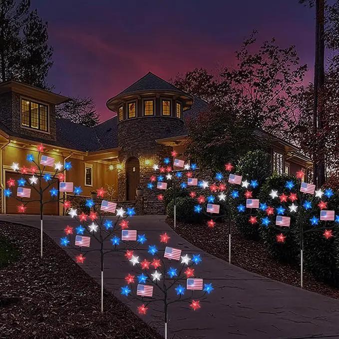 HUGSVIK 4 Packs 80LED 4th of July Decorations Outdoor, Upgraded Red White and Blue Solar Lights with Stars & American Flags, Outdoor Memorial Day Decorations Patriotic Lights for Yard Pathway Garden by GreenHaven Gardens