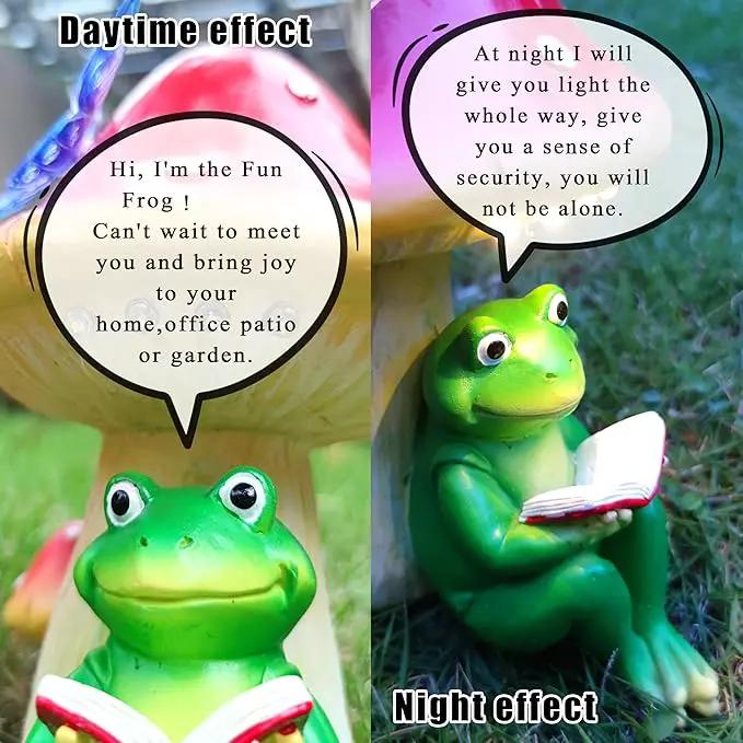Solar Frog Mushroom Garden Statues,Resin Frog Mushroom Reading a Book Figurine with LED Solar Lights, Lawn Decor Outdoor Statue for Patio,Balcony,Yard,Lawn Ornament by GreenHaven Gardens