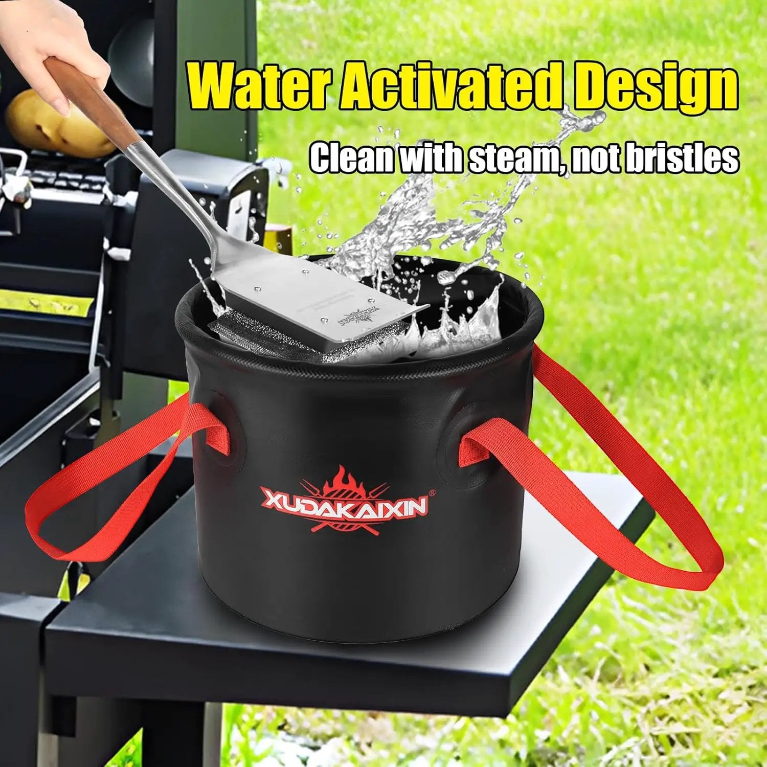 18” Steam Grill Brush Bristle Free,with Extended Luxurious Acacia Wood Handle,Safe Grill Cleaner for Outdoor Grill,Replaceable Head Grill Scraper Tool,BBQ Accessories,Gifts for Men/Dad by GreenHaven Gardens