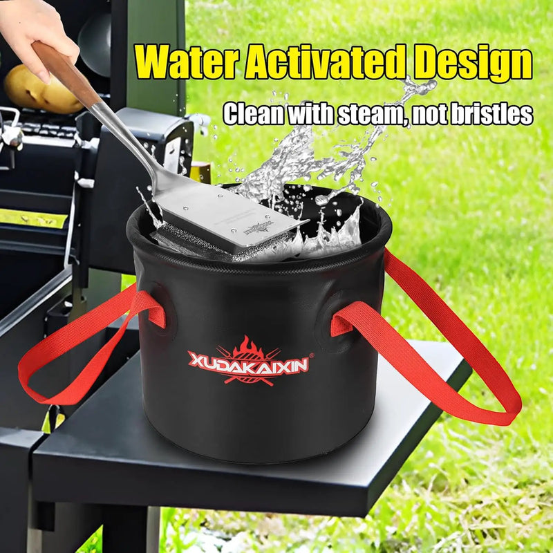 18” Steam Grill Brush Bristle Free,with Extended Luxurious Acacia Wood Handle,Safe Grill Cleaner for Outdoor Grill,Replaceable Head Grill Scraper Tool,BBQ Accessories,Gifts for Men/Dad by GreenHaven Gardens