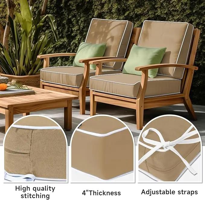 PNP FKJP 2 Pack Outdoor Chair Cushion 20" X 20" X 4", Waterproof Outdoor Seat Cushions with Non-Skid Ties, Khaki (Cushion + Cover) by GreenHaven Gardens