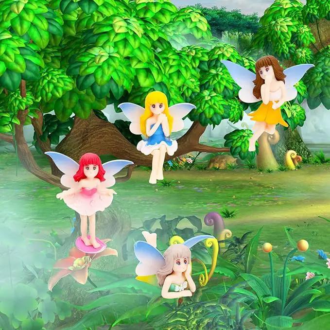 ONEST 4 Pieces Miniature Fairy Garden Accessories Small Fairy Figurines Hand Painted Fairy Figures Girl Fly Wing Figurines for Car Decor Fairy Garden Flower Pot Birthday Cake Topper by GreenHaven Gardens