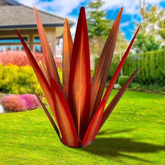 Large Tequila Rustic Sculpture, Rustic Metal Agave Plants for Outdoor Patio Yard, Home Decor Hand Painted Garden Yard Statue, Lawn Ornaments Yard Stakes (Red - L) by GreenHaven Gardens