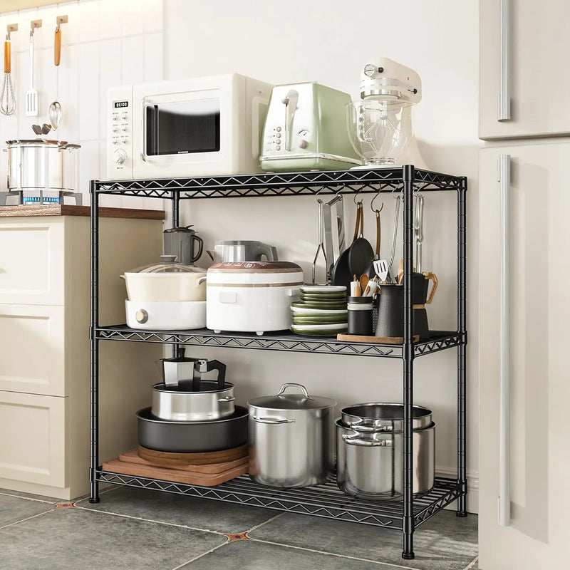 3- Shelf Metal Shelving Unit 35.6Wx14Dx36H Adjustable Storage Shelves Heavy Duty Garage Shelving Steel Wire Shelving for Laundry Bathroom Kitchen Pantry Closet Garage Black by GreenHaven Gardens