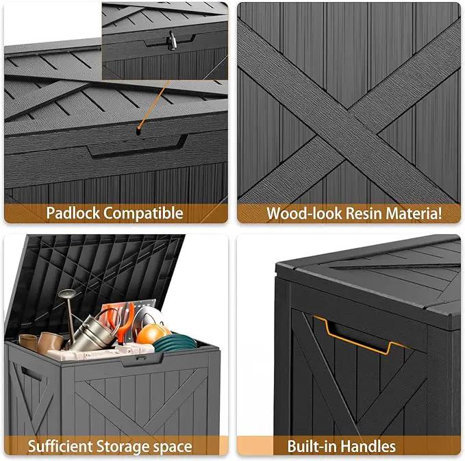 38 Gallon Outdoor Deck Box,Storage Lockable Waterproof Patio Furniture,Garden Tools,Cushions,Pool Accessories Outside Storage Resin Box(BlackX) by GreenHaven Gardens