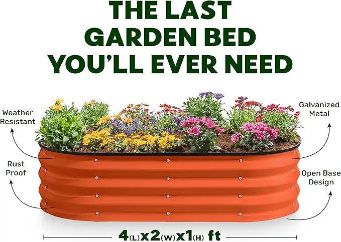 Galvanized Raised Garden Beds Outdoor // 4×2×1 ft Planter Raised Beds for Gardening, Vegetables, Flowers (Orange) // Large Metal Garden Box by GreenHaven Gardens
