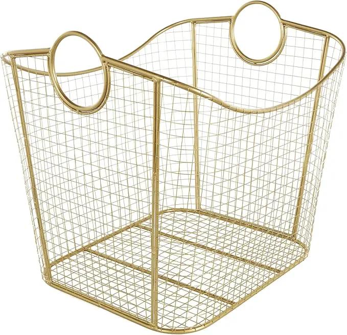 Deco 79 Metal Decorative and Functional Storage Basket Deep Basket Organizer with Round Handles, Basket for Storage 20" x 18" x 19", Gold by GreenHaven Gardens