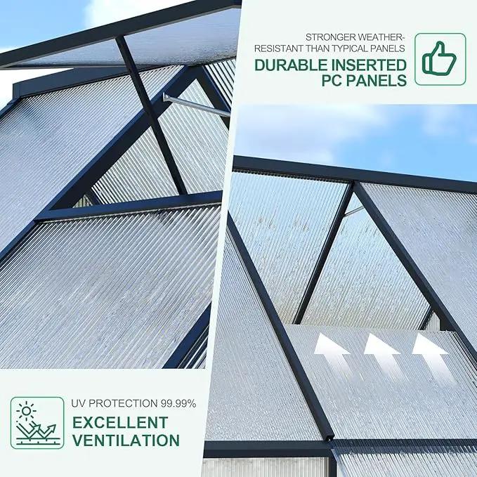 Greenhouse 6x9 FT Aluminum-Framed Heavy Duty Polycarbonate with Quick Setup Structure and Roof Vent Large Enhanced Outdoors Green House Kit by GreenHaven Gardens