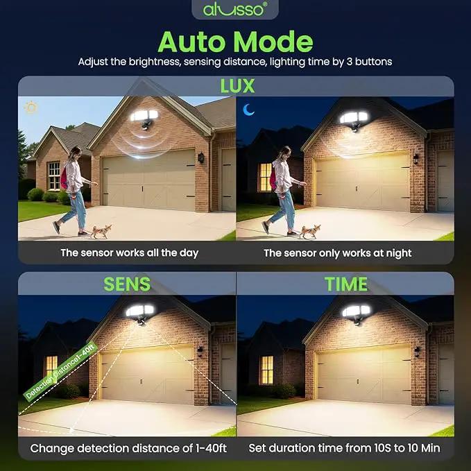 ALUSSO® LED Security Lights Motion Sensor, 60W 6000LM 3 Modes Flood Lights Outdoor Motion Sensor, 3CCT 3 Heads Outdoor Security Light Wet Location Use for House Garage Yard Walkway Black by GreenHaven Gardens