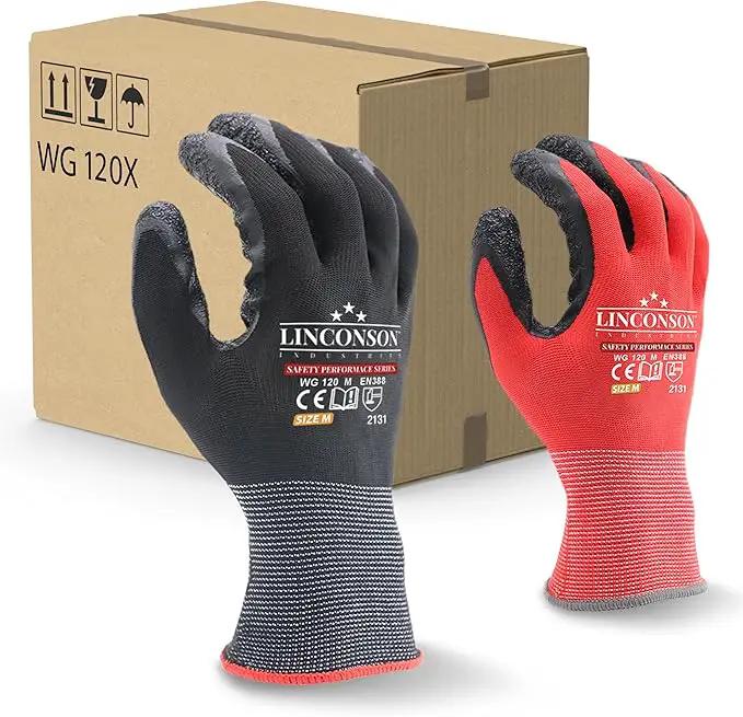 linconson 12 Pack Safety Performance Series Construction Mechanics Wrinkle Latex Work Gloves by GreenHaven Gardens