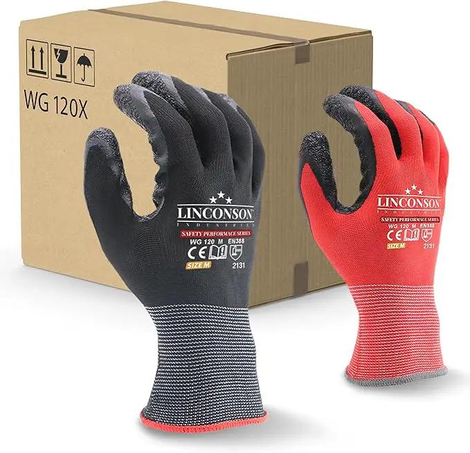 linconson 12 Pack Safety Performance Series Construction Mechanics Wrinkle Latex Work Gloves by GreenHaven Gardens