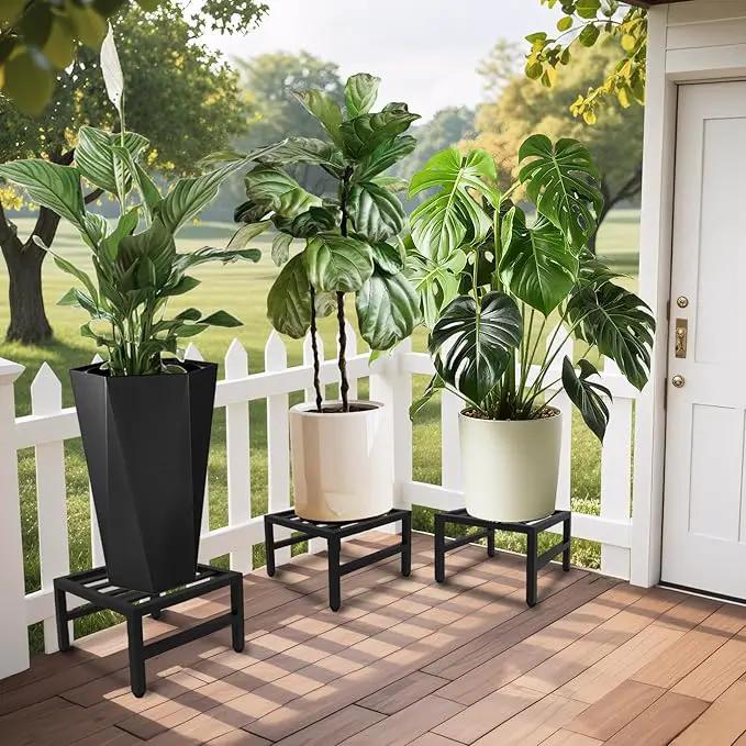 Plant Stand Indoor Outdoor, Heavy Duty Wrought Iron Pedestal Stands Metal Plant Stand for Indoor Outdoor, Sturdy Low Flower Stand Display Planter Shelf, 3pcs, Black by GreenHaven Gardens