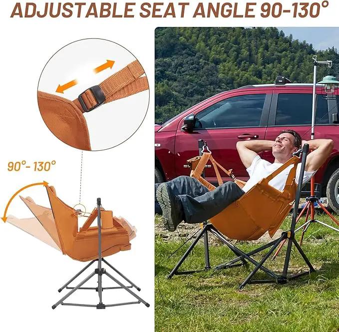 Timber Ridge Hammock Camping Chair with Adjustable Backrest, Heavy Duty Folding Hammock Chair Supports 300lbs, Portable Hammock Chair for Camping, Travelling and Patio, Orange by GreenHaven Gardens