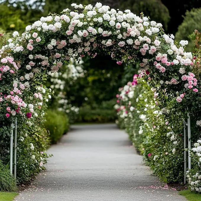 RUBFAC Metal Garden Arch, Wedding & Event Decoration, Garden Trellis for Climbing Plants, Assemble Freely 2 Sizes for Various Climbing Plant Roses Vines Bridal Party Decoration White, 1 Pack by GreenHaven Gardens