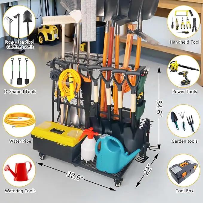 Garden Tool Organizer - Heavy Duty Garage Storage and Organization with Wheels - Large Garden Tool Storage Holder for Lawn Yard Patio Shed,Garage Shovel Rack by GreenHaven Gardens