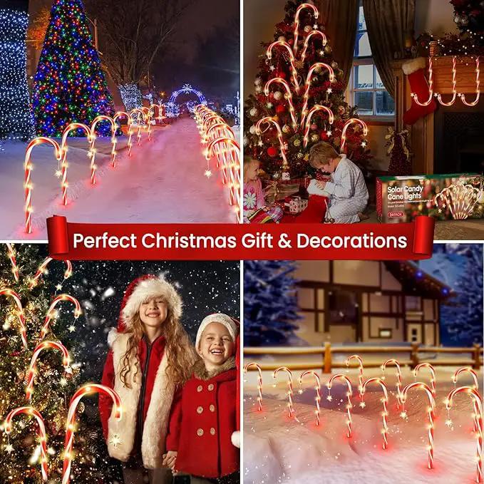 WdtPro Outdoor Christmas Decoration, 24 Pack 56FT Solar Powered 144 LED Bright Christmas Candy Cane Pathway Lights with Stakes, 10 Modes Waterproof Christmas Lights Outside Decorations for Yard Garden by GreenHaven Gardens
