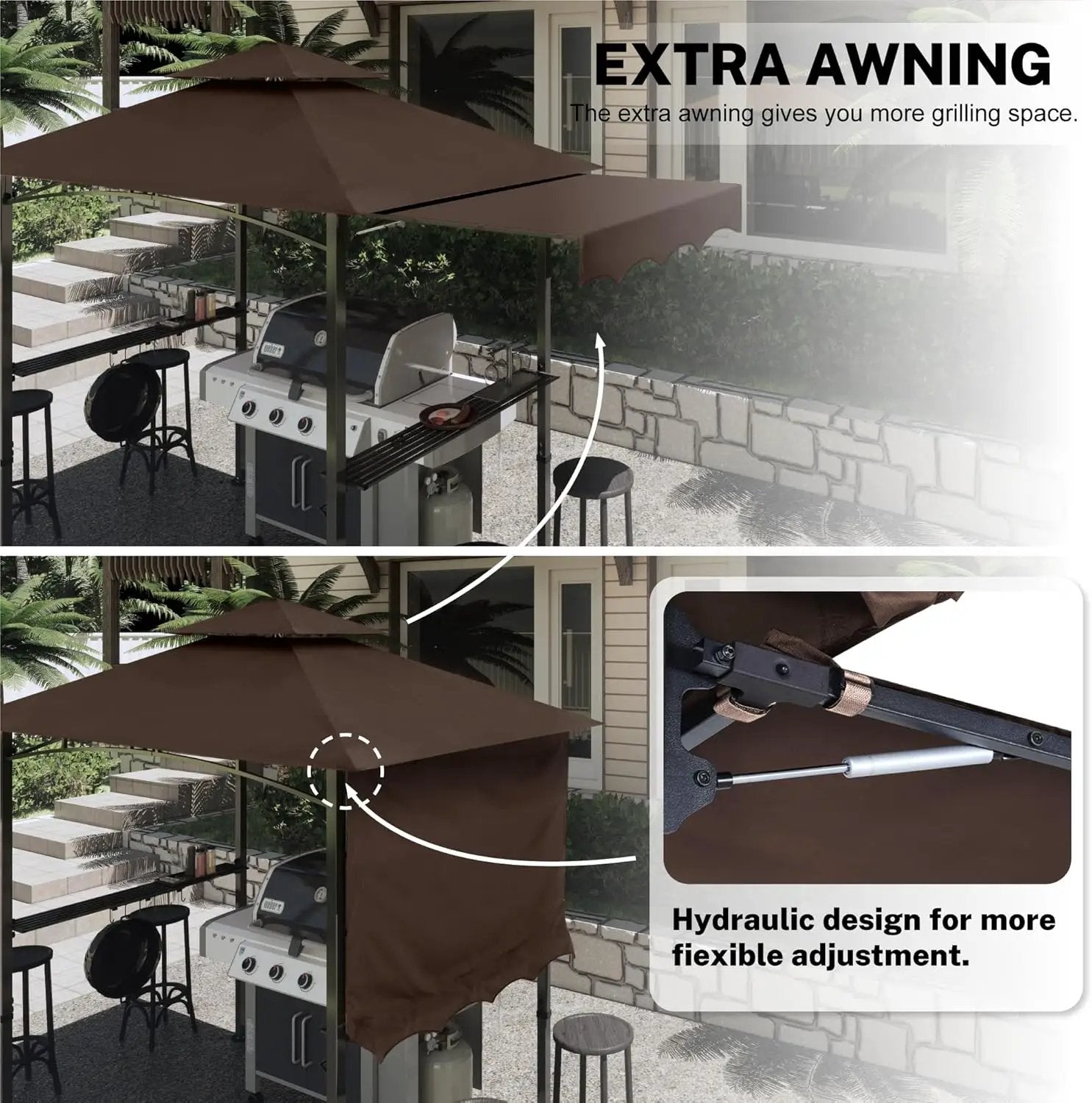 MASTERCANOPY 11 x 5 Grill Gazebo with Extra Side Awning Outdoor BBQ Gazebo with 2 LED Lights for Patio Party Backyard Picnic(Brown) by GreenHaven Gardens