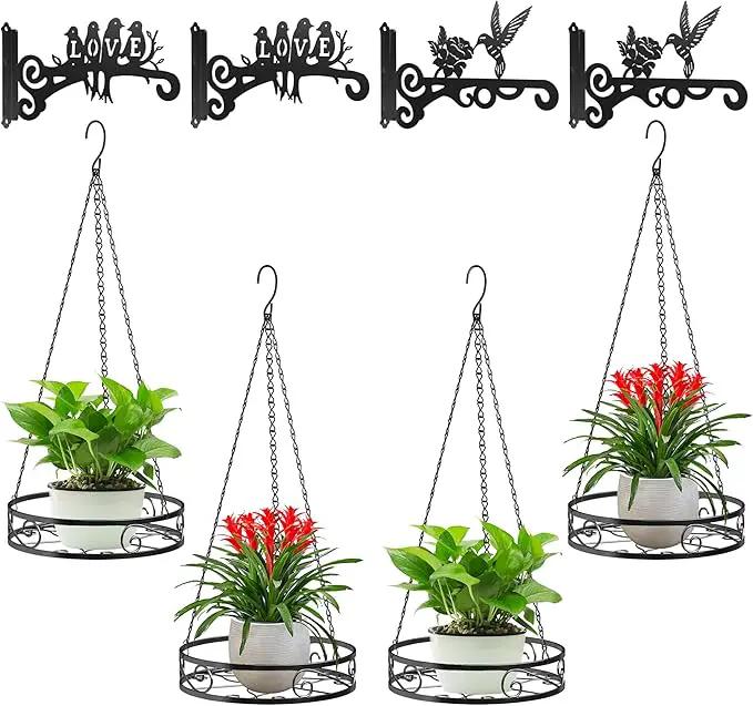 8-Pack Metal Hanging Planters for Outdoor Plants - Heavy Duty Anti Rust 4 Flower Pot Holder with 4 Bird Patterned Plant Hanger – Aesthetic Hanging Plant Holder for an Instant Indoor and Outdoor Decor by GreenHaven Gardens