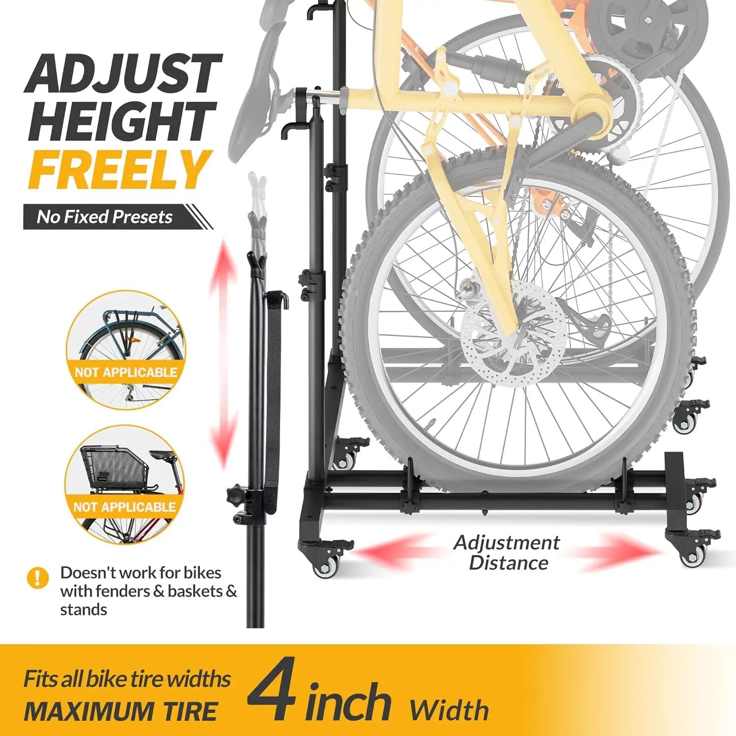 Vertical Bike Stands (2 Pack)，Standing Bike Rack for Garage Floor，Upright Bicycle Floor Stand Indoor Bike Holder with Adjustable Height for Garage & Apartment - for Wheels Sizes up to 29”