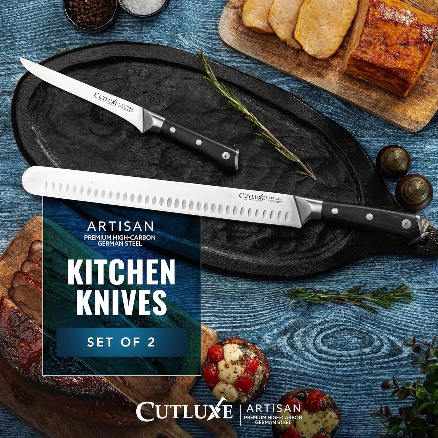 Cutluxe BBQ Carving Knife Set – Brisket Slicing and Boning Knife for Meat Cutting – Professional Knife with Razor Sharp German Steel, Full Tang, Ergonomic Handles – Artisan Series by GreenHaven Gardens