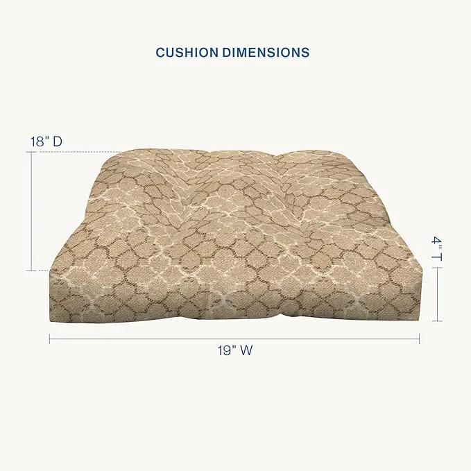 Honeycomb Outdoor Essentials Set of 2 Tufted Seat Pads, 19 x 18, Courtyard Geo Almond Dining Chair Cushions for Patio Furniture by GreenHaven Gardens