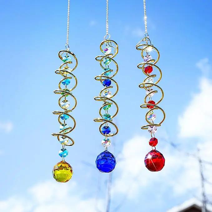 H&D HYALINE & DORA Glass Gazing Ball Spiral Tail Decorative Sun Catcher,17.7in Rainbow Maker Double-Spiral W/Yellow Crystal Ball Prism Sun Catcher for Indoor Outdoor Garden Decoration by GreenHaven Gardens