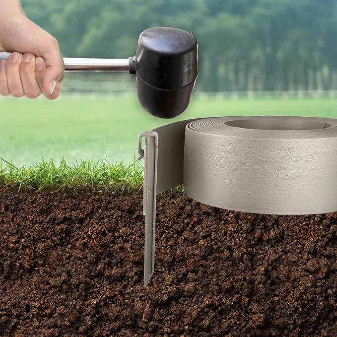 Landscape Edging Kit, Include 4 Inch High 40 Feet Length Terrace Board, 20 Durable Spikes, Edging Pruning Shear, Rubber Mallet Hammer, Gray by GreenHaven Gardens