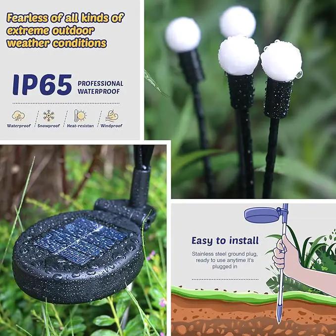 Solar Firefly Lights 4 Pack 32 LED Lights 2 Lighting Modes for Garden, Patio and Yard Solar-Powered LED Lights (Warm White) by GreenHaven Gardens