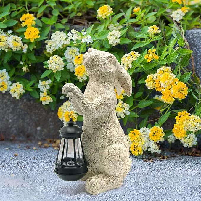 Garden Statues Rabbit with Solar Lights-Bunny Figurine Outdoor Easter Decorations Rabbit Decor for Lawn,Balcony-Yard Art Garden&Patio Decor,Unique Housewarming&Birthday Gifts for Women by GreenHaven Gardens